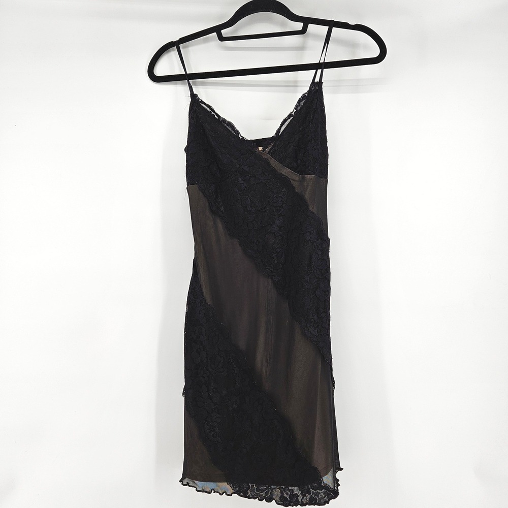 Y2K Black Lace Slip Dress Mini Size M Whimisgoth Holiday NYE‎ Glam Indie Sleaze